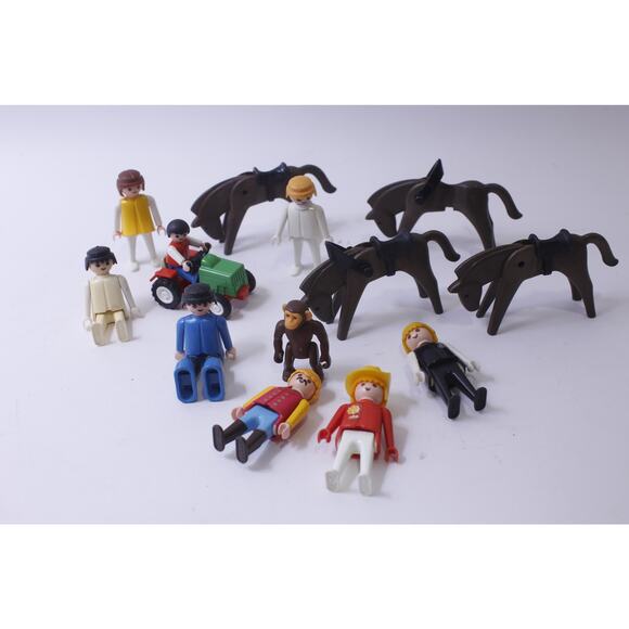Playmobil Geobra Toy Figures, 1970s, People, Monkey, Horses, Poseable, SHC-003 - Picture 1 of 3